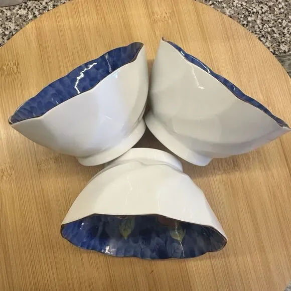 Vintage Japanese Porcelain Arita Juzan Gama Namasu Showa Peony Bowls Set Of 3 - Picture 6 of 12